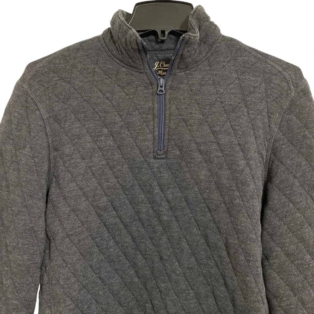 J. Crew Quilted Quarter Zip Pullover Mens Medium Gray Excellent Diamond Pattern